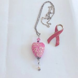 Breast cancer awareness necklace and pin